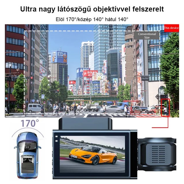 Hármas felvételű, nagy felbontású WiFi vezetési rögzítő