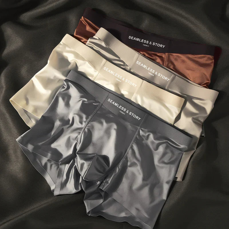 (3 db.) Elegáns Ice Silk Férfi Alsónemű a Mulberry Silk antimikrobiális férfi boxeralsóitól